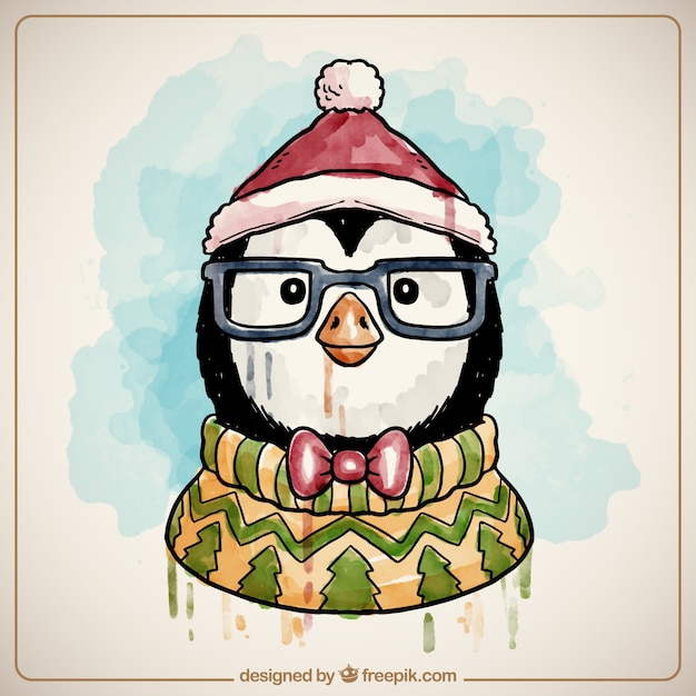 Vector hand paintec kerst pinguïn