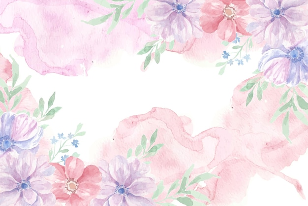 Hand painted anemone watercolor flower background with watercolor splash