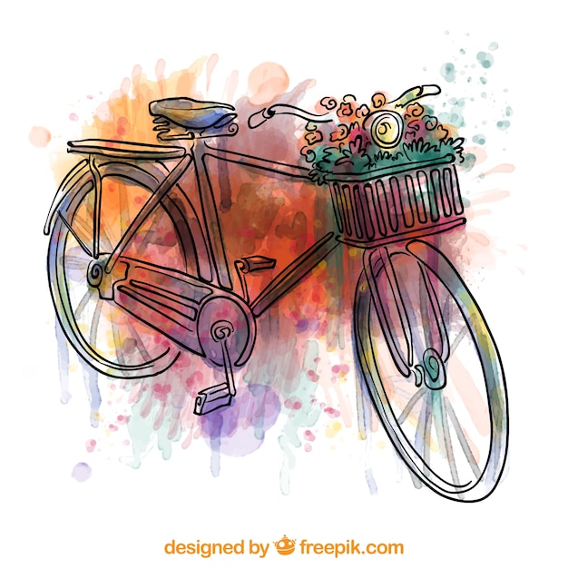 Vector hand painted bike with watercolor splashes