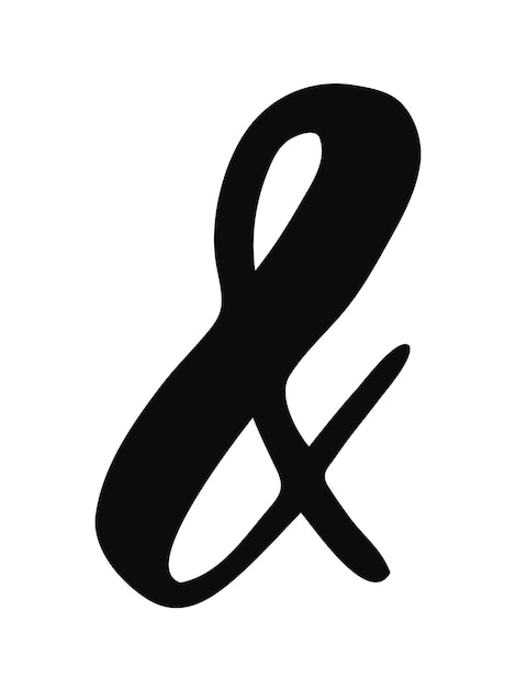 Hand painted black ink ampersand symbol isolated on white