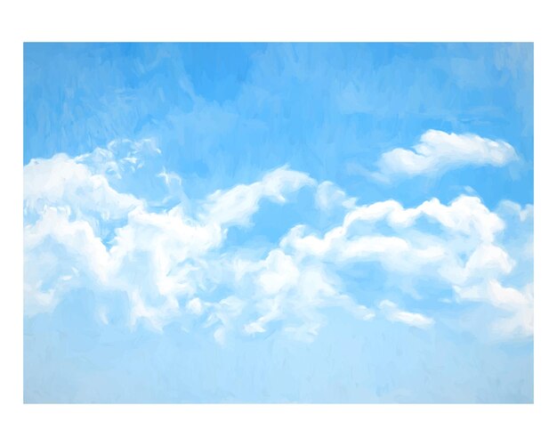 手描きの青い空の背景に ふわふわした白い雲のベクトルイラスト