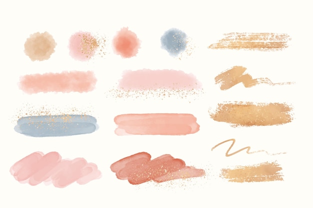 Vector hand painted brush strokes with gold and glitter