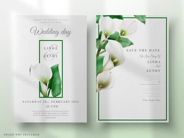 Vector hand painted cala lily wedding invitation template