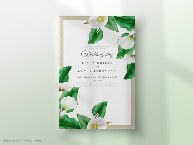 Vector hand painted cala lily wedding invitation template