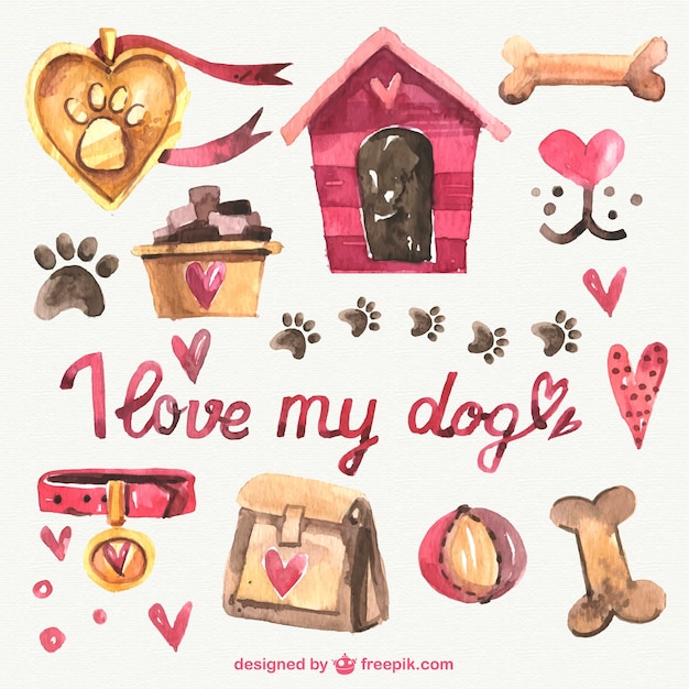 Vector hand painted cute dog elements