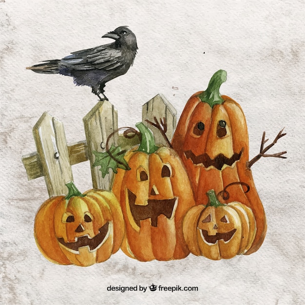 Vector hand painted cute halloween pumpkins