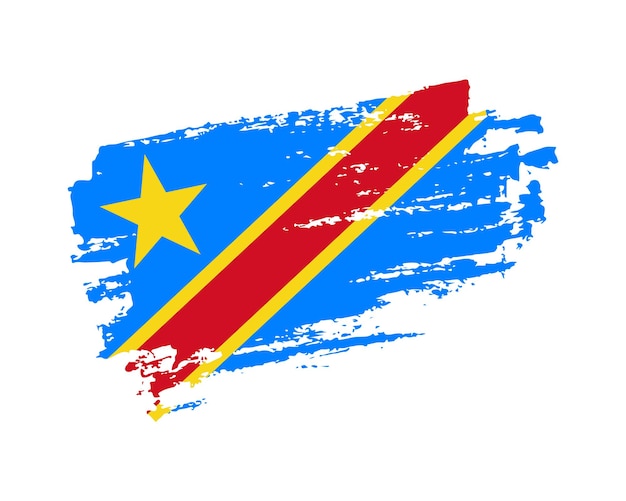Vettore bandiera della repubblica democratica del congo dipinta a mano in stile pennello grunge su sfondo a tinta unita
