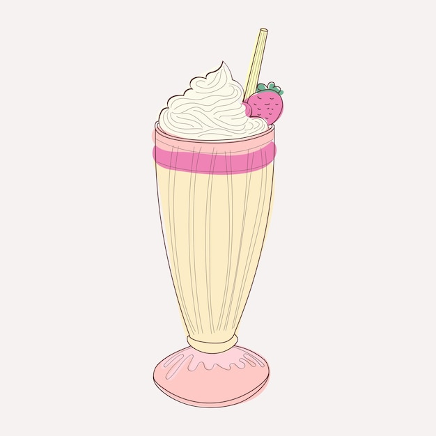 hand painted drawing of a milkshake with whipped cream and strawberries