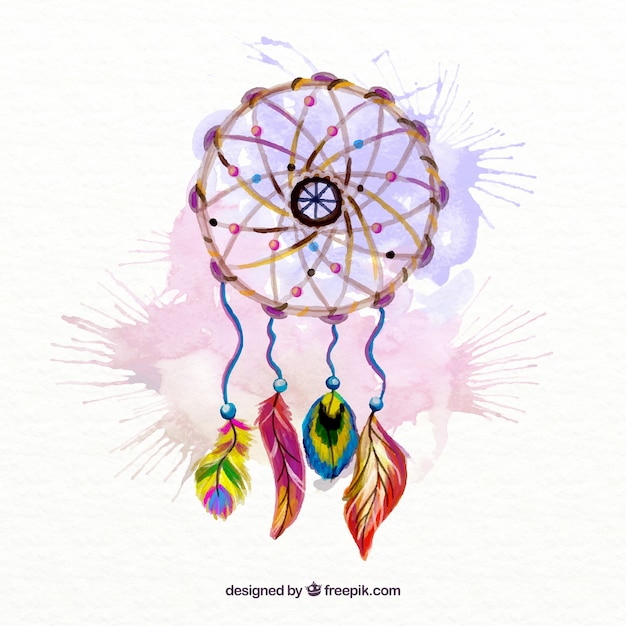 Vector hand painted dream catcher with watercolor splashes background