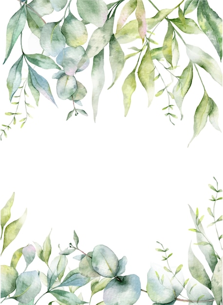 Hand Painted Eucalytus and Greenery Watercolor Frames for Wedding invitations, greeting cards