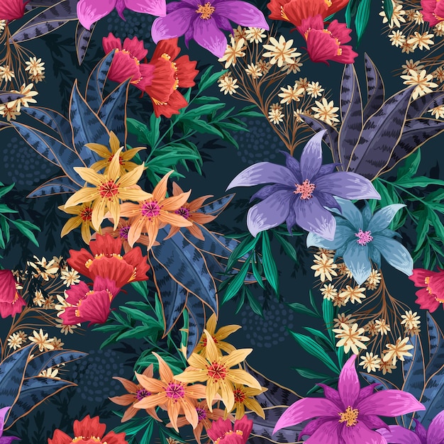 Hand-painted exotic floral pattern