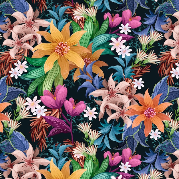 Hand-painted exotic floral pattern