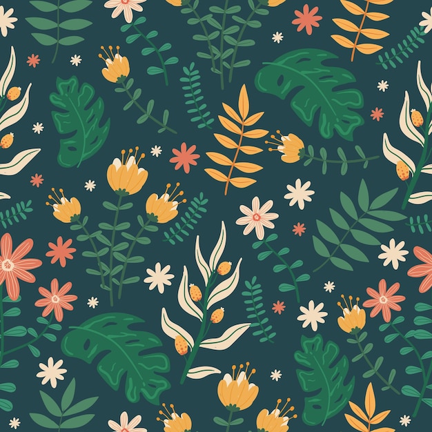 Hand painted exotic floral seamless pattern