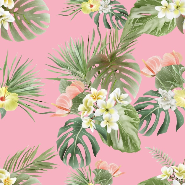 hand painted exotic seamless floral pattern