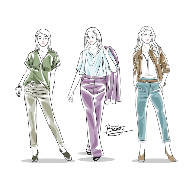 Vector hand painted fashion women illustration