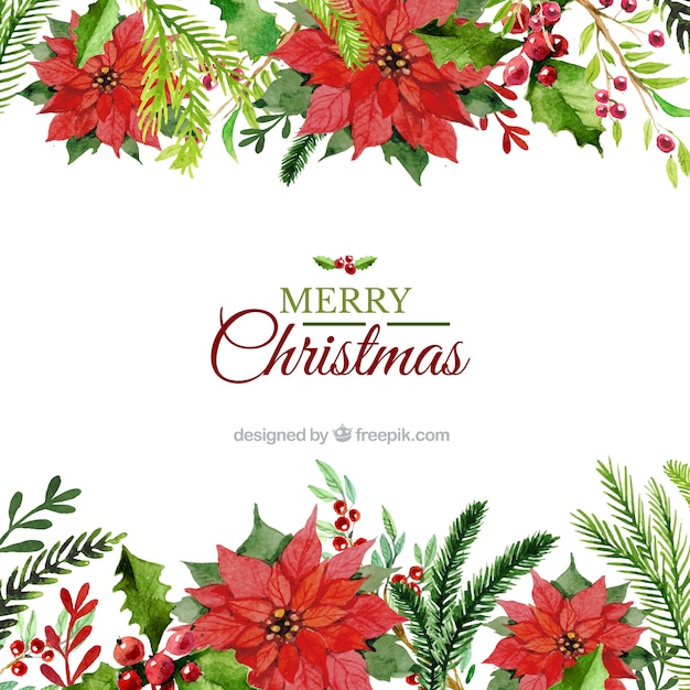 Hand painted floral christmas background