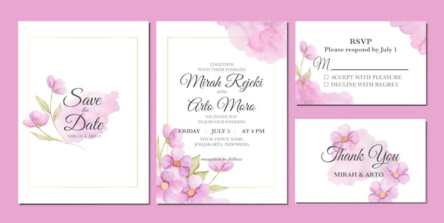 Vector hand painted of floral watercolor as wedding invitation template