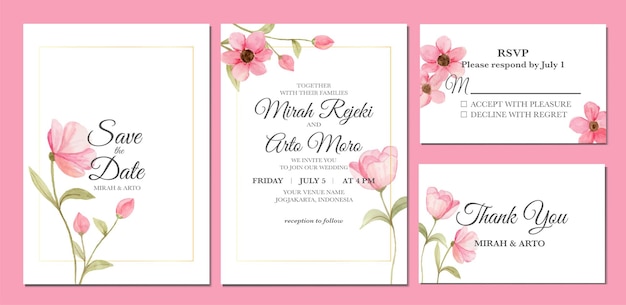 Hand painted of floral watercolor as wedding invitation template