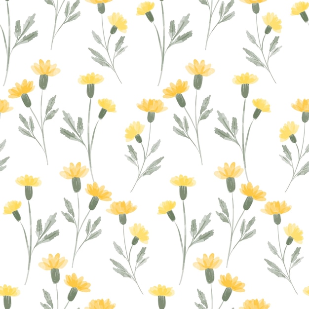 Hand painted floral yellow meadow floral watercolor repeat pattern