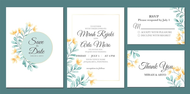 Hand painted of flower watercolor as wedding invitation