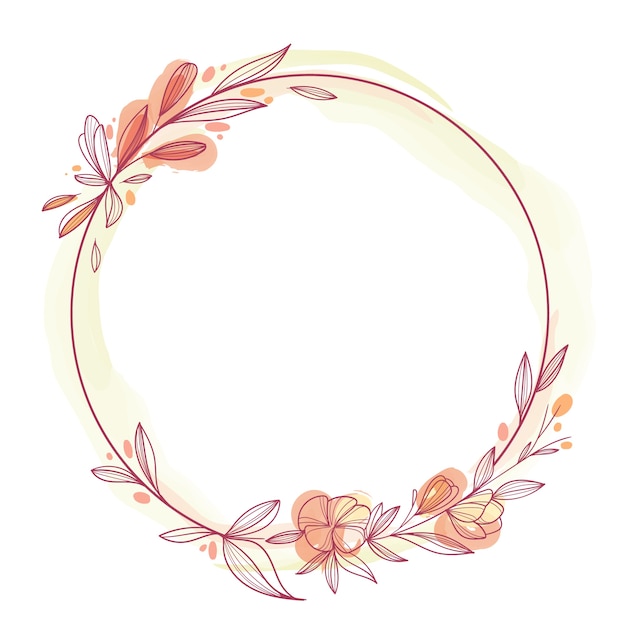 Vector hand painted flowers circular frame