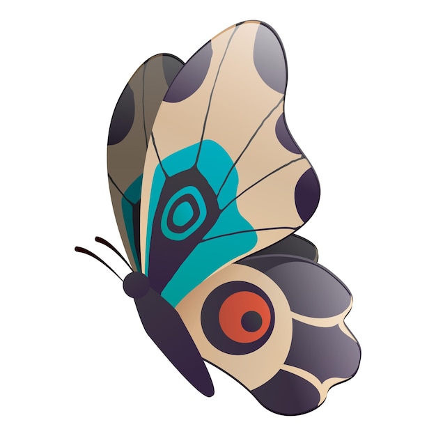 흰색 배경에서 분리된 화려한 날개를 가진 손으로 그린 플라잉 화려한 나비