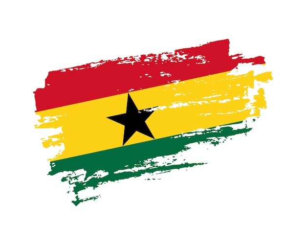 Ручная роспись флага Ганы в стиле гранж кисти на твердом фоне