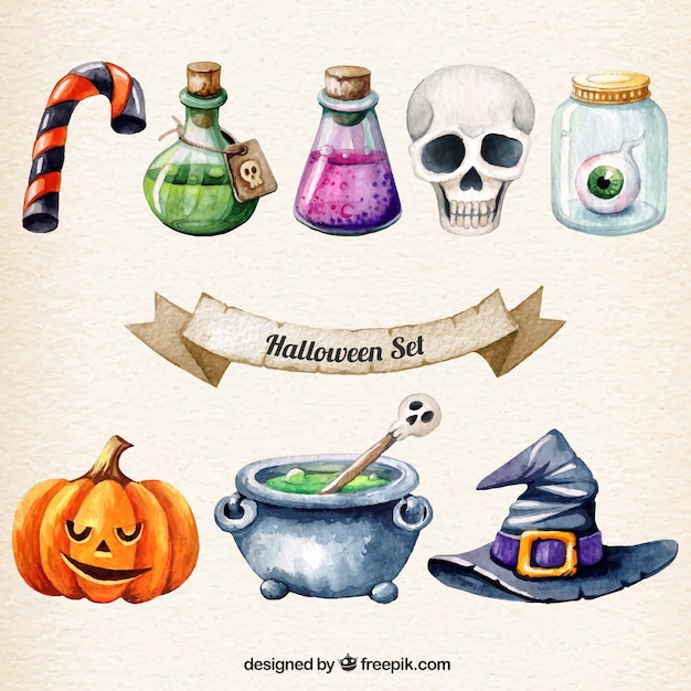 Vector hand painted halloween set