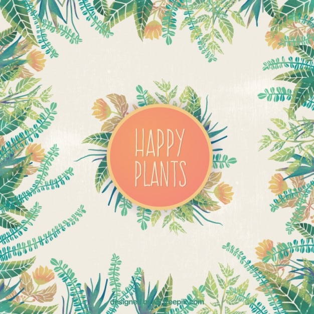 Vector hand painted happy plants background