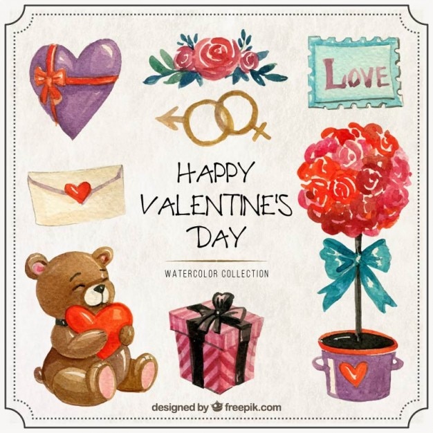 Hand painted happy valentine day elements