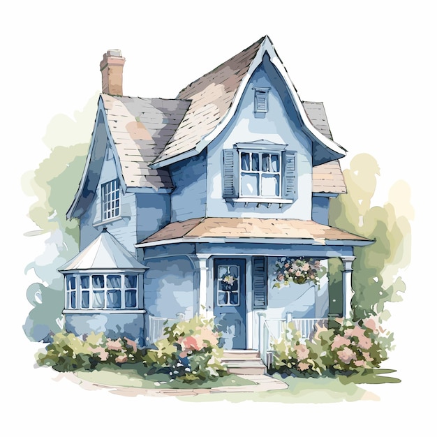 Vector hand painted house illustration cute decorative simple houses children illustration in watercolor