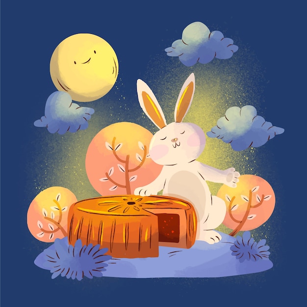 Hand painted illustration for chinese mid-autumn festival celebration