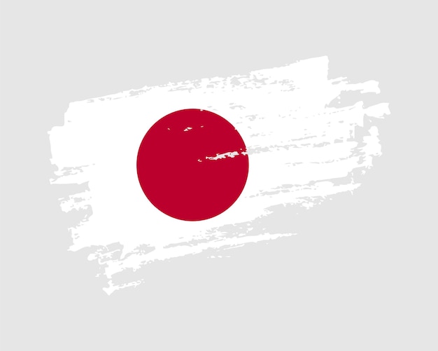 Ручная роспись японского флага в стиле гранж-кисти на сплошном фоне
