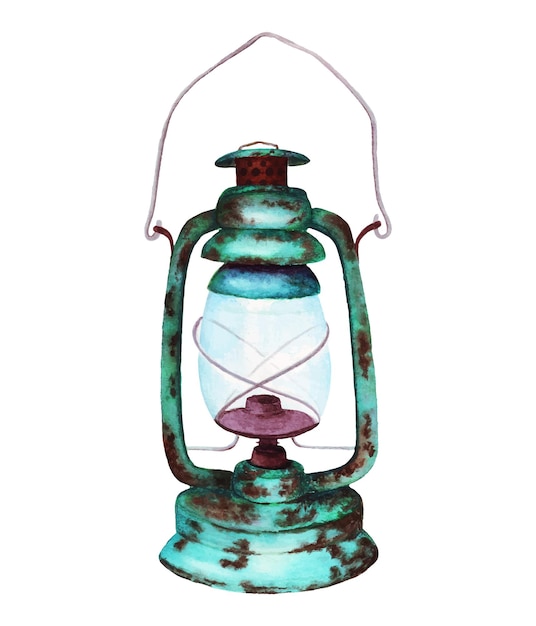 hand painted kerosene vintage lamp watercolor illustration