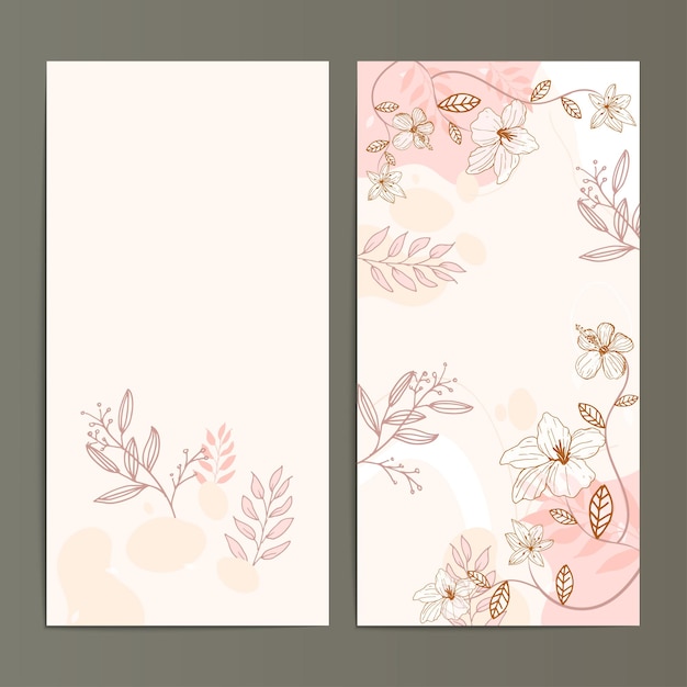 Vector hand painted line art floral card set background