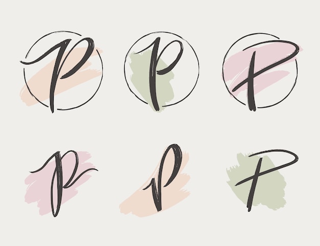 Vector hand painted p logo collection
