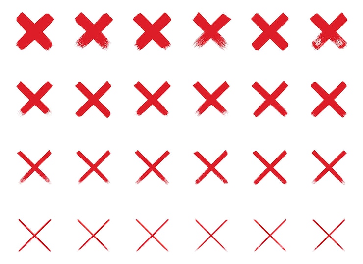 Vector hand painted rejected signs grunge style red wrong mark cross mark vector illustration
