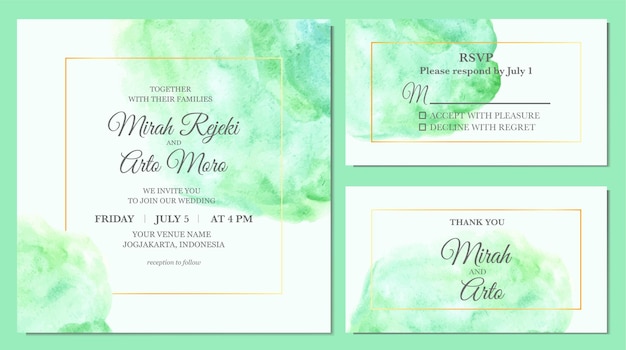 Vector hand painted of simple elegant turquoise stain watercolor as wedding invitation template