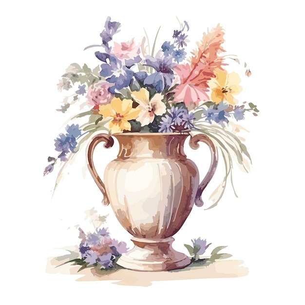 hand painted style flower Watercolor style cute bouquet in a vase hand drawing illustration