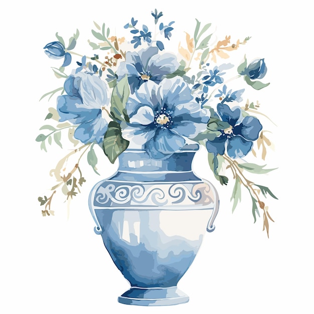 hand painted style flower Watercolor style cute bouquet in a vase hand drawing illustration