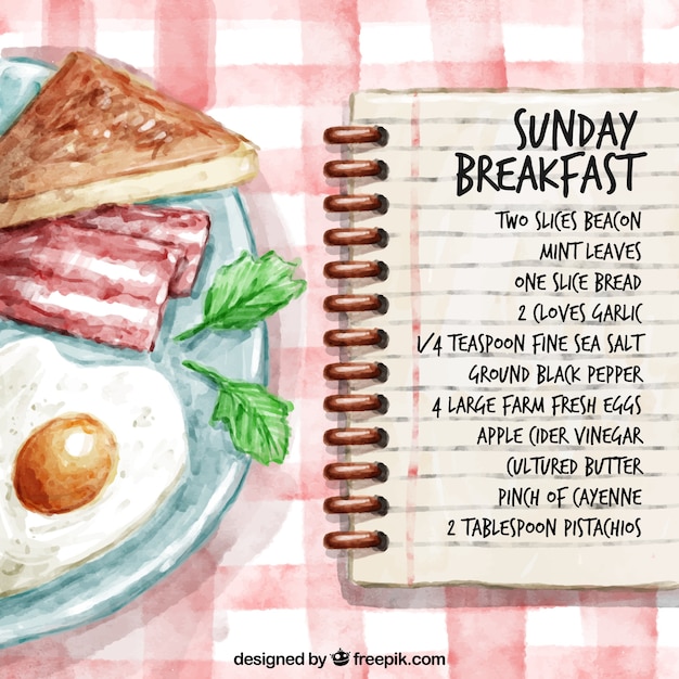 Vector hand painted sunday breakfast recipe