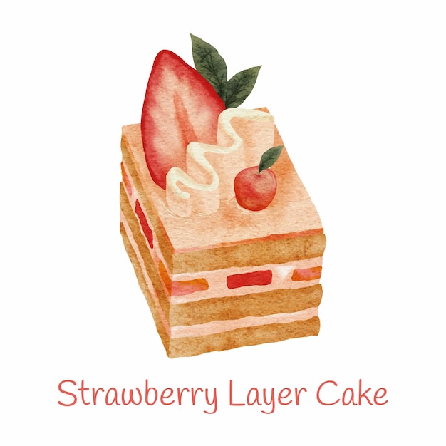 ケーキとフルーツの手描きの甘いデザート食品イラスト