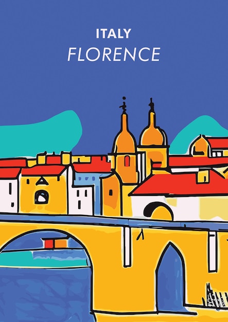 Раскрашенный вручную туристический плакат Флоренция Италия Приключения Принт