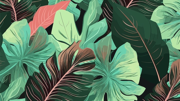 Hand painted tropical leaves background Hand painted watercolor tropical leaves background