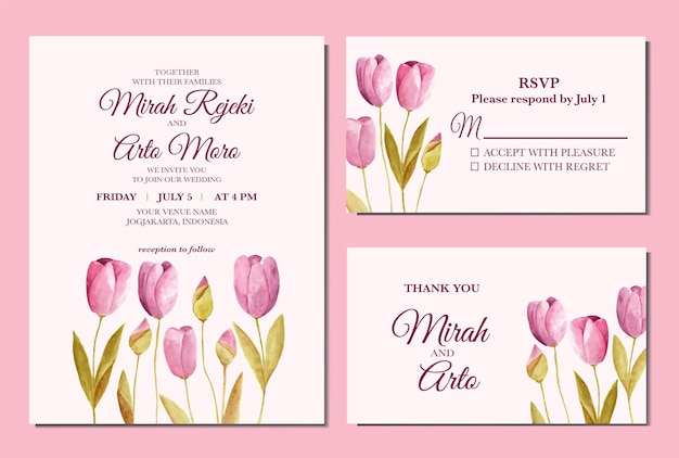 Vector hand painted of tulip floral watercolor wedding invitation