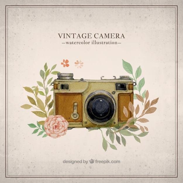 Vector hand painted vintage camera illustration