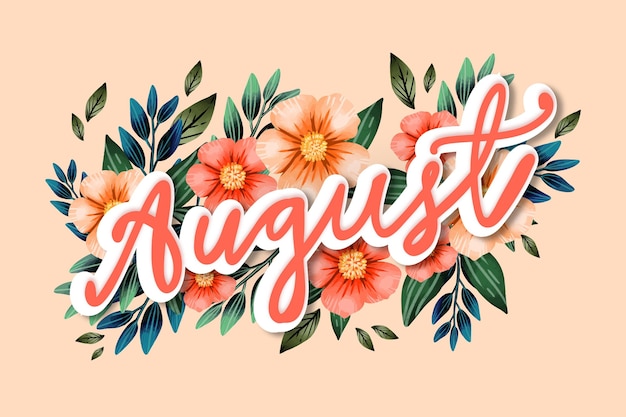 Vector hand painted watercolor august lettering with fruits