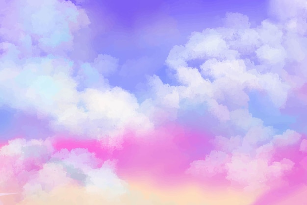 Hand painted watercolor background gradient pastel with sky and clouds shape