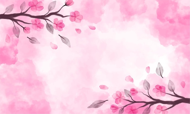 Vector hand painted watercolor background with cherry blossom shapes