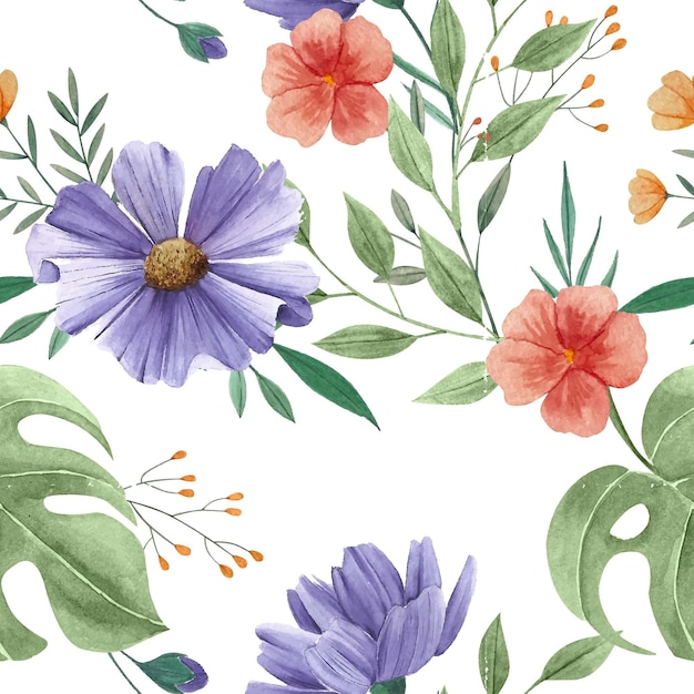 Hand painted watercolor botanical pattern